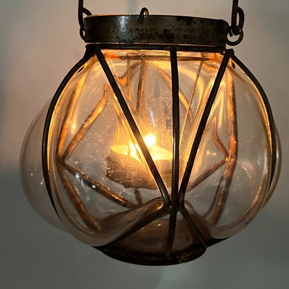 Vintage Handblown Round Wire Caged Glass Tea Light Candle Holder - Picture 3 of 16